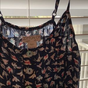 Blue dress with colorful birds